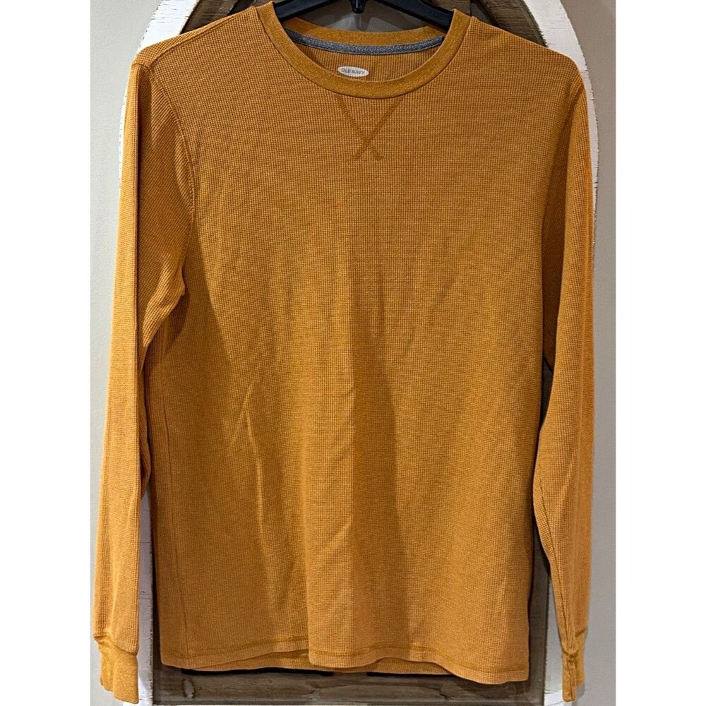 Old Navy Shirt Mens Large Brown Long Sleeve Thermal Crewneck Built-In Flex